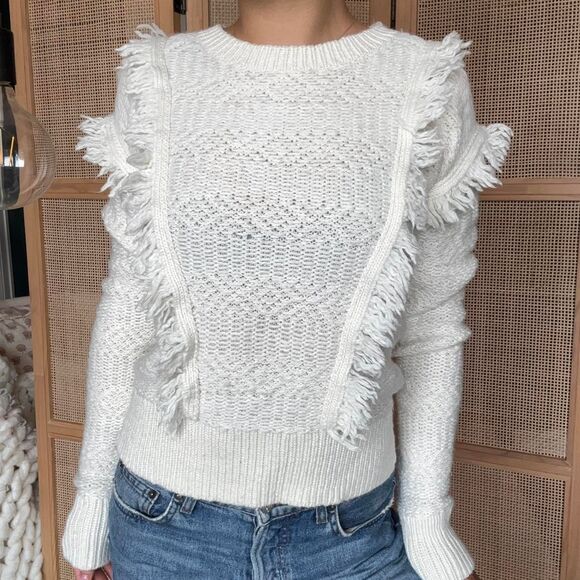 GAP white wool Fringe Jacquard Pullover Sweater long sleeve size XS - Picture 1 of 5